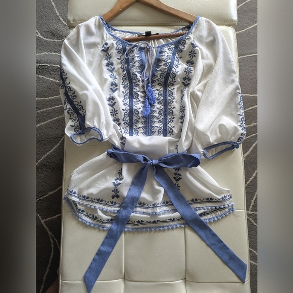 Embroidered Peasant Style Blouse